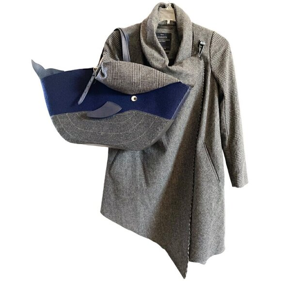 allsaints check monument wool  coat sz us 4 gray check houndstooth italian cloth - Picture 5 of 17